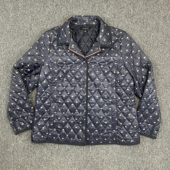 Talbots Classic Quilted Umbrella Print Jacket L Navy Blue Preppy Lightweight — photo 2